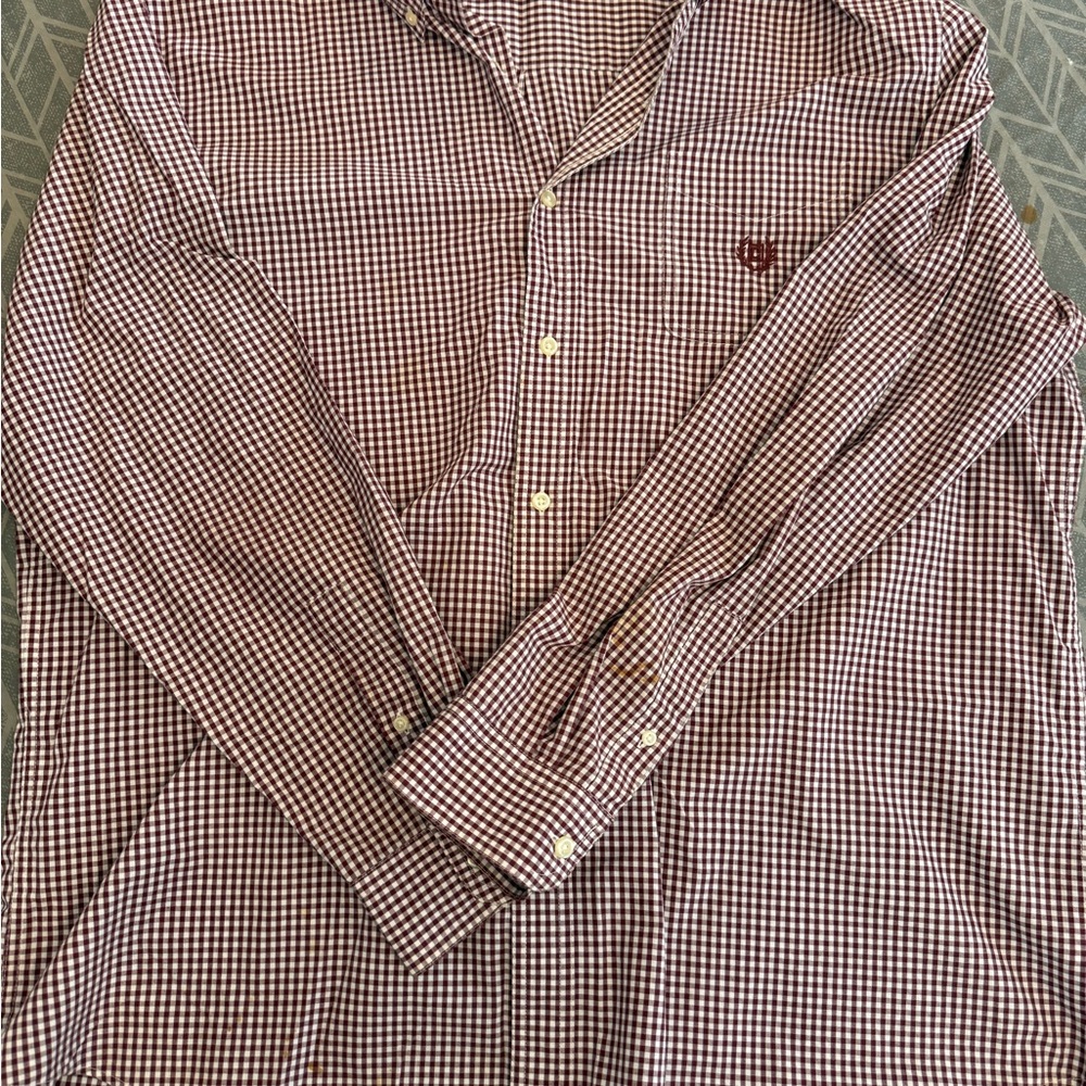 Chaps Men's Red and White Checkered Shirt